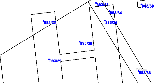 Parcela st. 883/38 v KÚ Oldřišov, Katastrální mapa