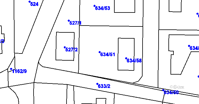 Parcela st. 634/51 v KÚ Oldřišov, Katastrální mapa