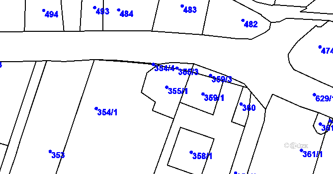 Parcela st. 355/1 v KÚ Oldřišov, Katastrální mapa