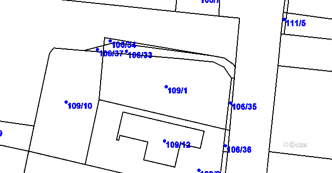 Parcela st. 109/1 v KÚ Oldřišov, Katastrální mapa