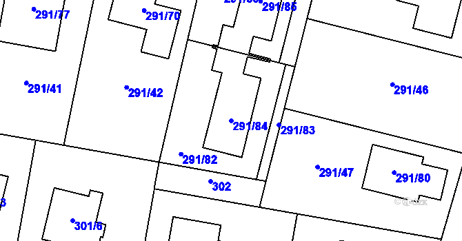 Parcela st. 291/84 v KÚ Oldřišov, Katastrální mapa