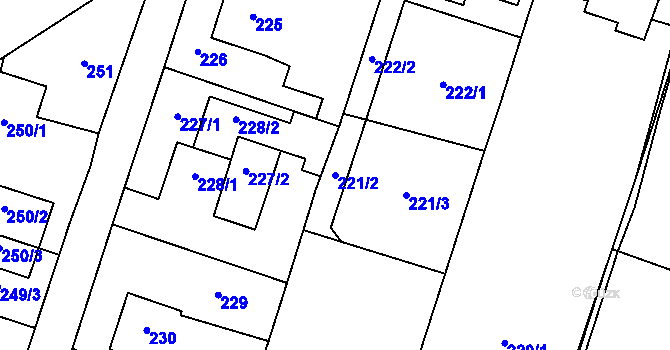 Parcela st. 221/2 v KÚ Oldřišov, Katastrální mapa