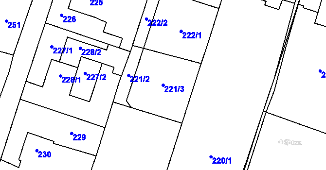 Parcela st. 221/3 v KÚ Oldřišov, Katastrální mapa