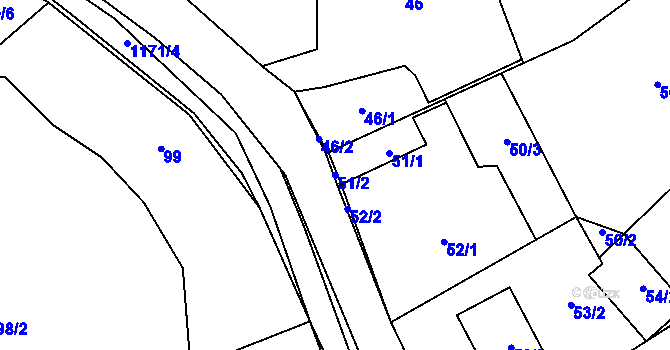Parcela st. 51/2 v KÚ Oldřišov, Katastrální mapa