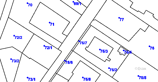 Parcela st. 75/7 v KÚ Oldřišov, Katastrální mapa