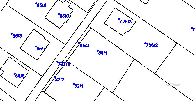 Parcela st. 85/1 v KÚ Oldřišov, Katastrální mapa