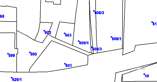 Parcela st. 609/1 v KÚ Oldřišov, Katastrální mapa