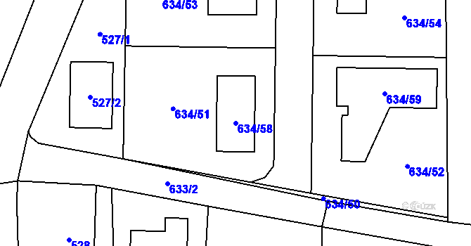 Parcela st. 634/58 v KÚ Oldřišov, Katastrální mapa