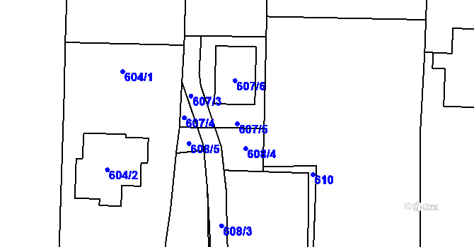 Parcela st. 607/5 v KÚ Oldřišov, Katastrální mapa