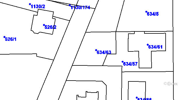 Parcela st. 634/63 v KÚ Oldřišov, Katastrální mapa