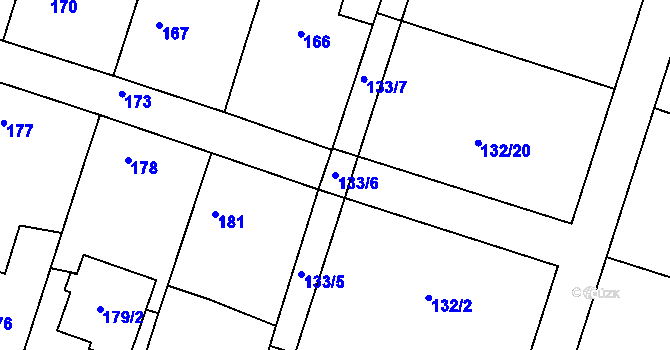 Parcela st. 133/6 v KÚ Oldřišov, Katastrální mapa