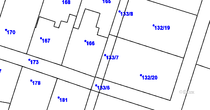 Parcela st. 133/7 v KÚ Oldřišov, Katastrální mapa