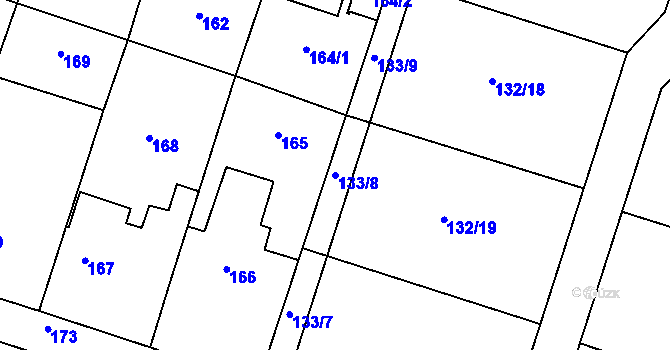 Parcela st. 133/8 v KÚ Oldřišov, Katastrální mapa