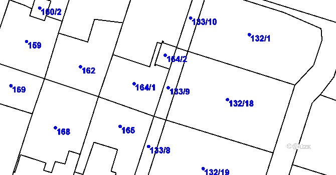 Parcela st. 133/9 v KÚ Oldřišov, Katastrální mapa