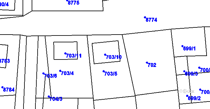 Parcela st. 703/10 v KÚ Oleksovice, Katastrální mapa