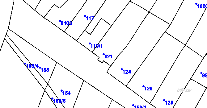 Parcela st. 121 v KÚ Oleksovice, Katastrální mapa