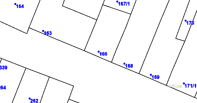 Parcela st. 166 v KÚ Oleksovice, Katastrální mapa