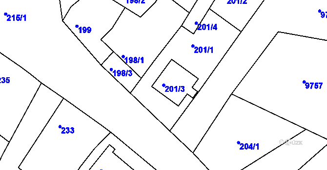 Parcela st. 201/3 v KÚ Oleksovice, Katastrální mapa
