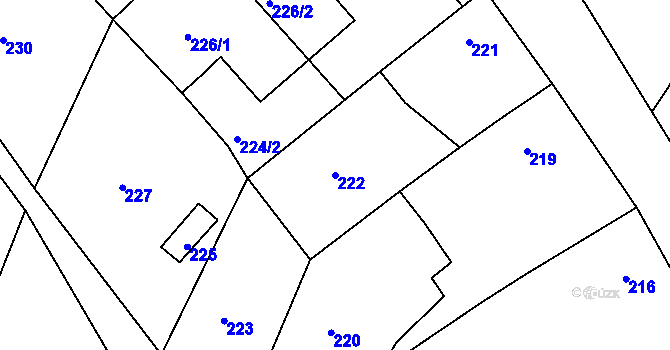 Parcela st. 222 v KÚ Oleksovice, Katastrální mapa