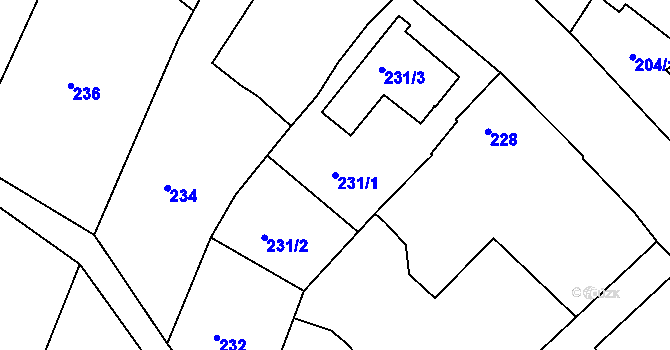 Parcela st. 231/1 v KÚ Oleksovice, Katastrální mapa