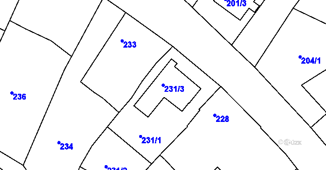 Parcela st. 231/3 v KÚ Oleksovice, Katastrální mapa