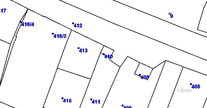Parcela st. 410 v KÚ Oleksovice, Katastrální mapa