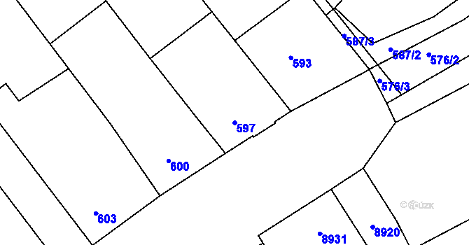 Parcela st. 597 v KÚ Oleksovice, Katastrální mapa