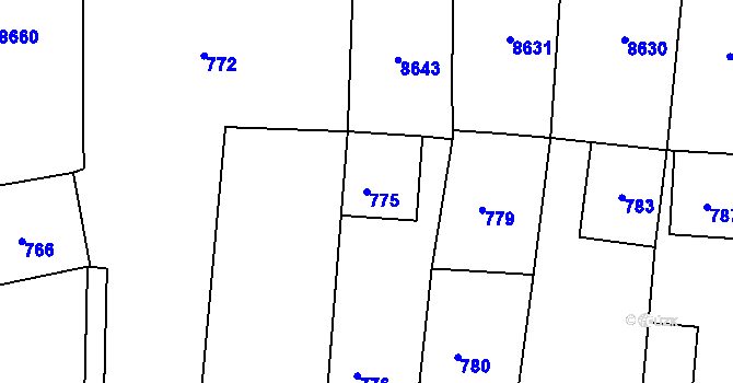 Parcela st. 775 v KÚ Oleksovice, Katastrální mapa