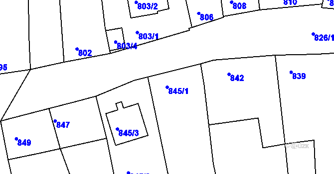 Parcela st. 845/1 v KÚ Oleksovice, Katastrální mapa