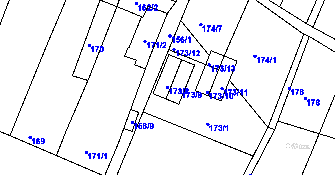 Parcela st. 173/8 v KÚ Oleksovice, Katastrální mapa
