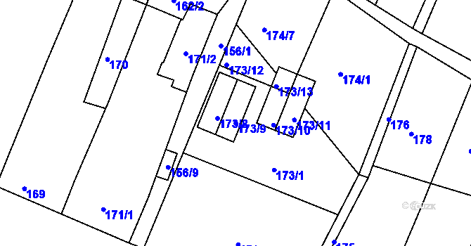 Parcela st. 173/9 v KÚ Oleksovice, Katastrální mapa