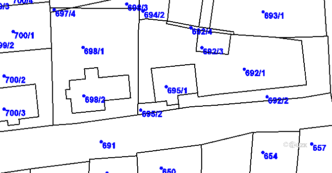 Parcela st. 695/1 v KÚ Oleksovice, Katastrální mapa