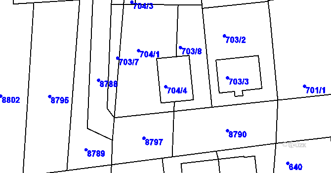 Parcela st. 704/4 v KÚ Oleksovice, Katastrální mapa