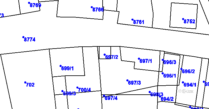 Parcela st. 697/2 v KÚ Oleksovice, Katastrální mapa