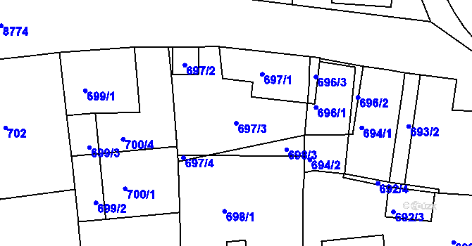 Parcela st. 697/3 v KÚ Oleksovice, Katastrální mapa