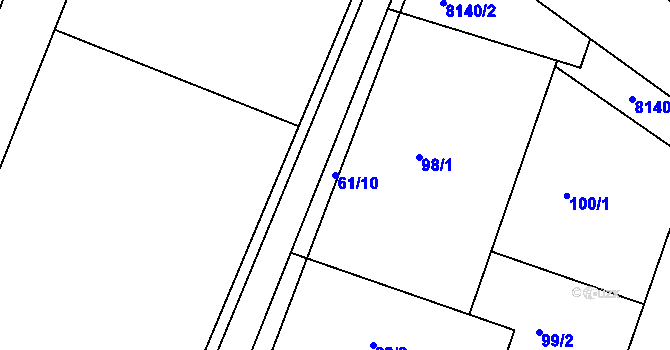 Parcela st. 61/10 v KÚ Oleksovice, Katastrální mapa