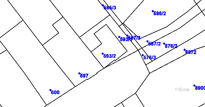 Parcela st. 593/2 v KÚ Oleksovice, Katastrální mapa