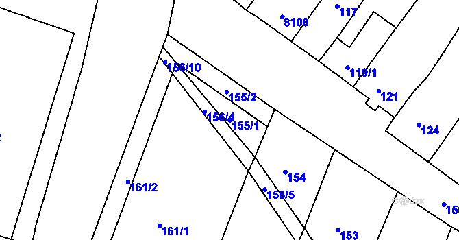Parcela st. 155/1 v KÚ Oleksovice, Katastrální mapa