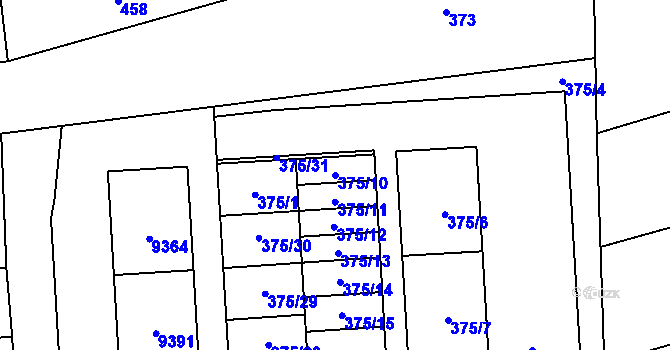 Parcela st. 375/10 v KÚ Oleksovice, Katastrální mapa