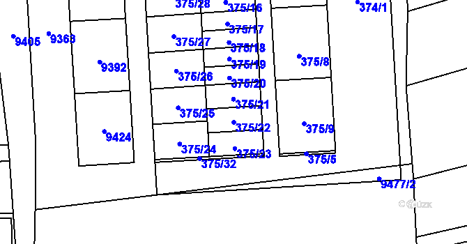 Parcela st. 375/22 v KÚ Oleksovice, Katastrální mapa