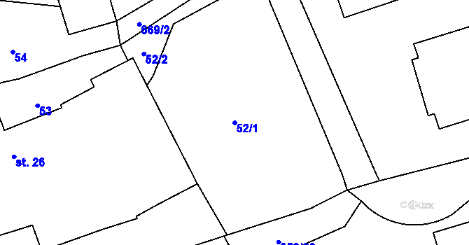Parcela st. 52/1 v KÚ Olešenka, Katastrální mapa