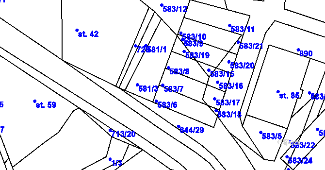 Parcela st. 583/7 v KÚ Olešenka, Katastrální mapa