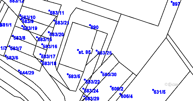 Parcela st. 583/25 v KÚ Olešenka, Katastrální mapa