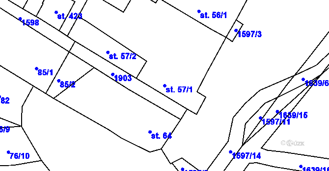 Parcela st. 57/1 v KÚ Oleška, Katastrální mapa