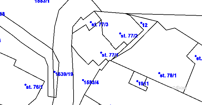 Parcela st. 77/1 v KÚ Oleška, Katastrální mapa