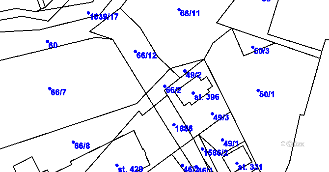 Parcela st. 66/2 v KÚ Oleška, Katastrální mapa