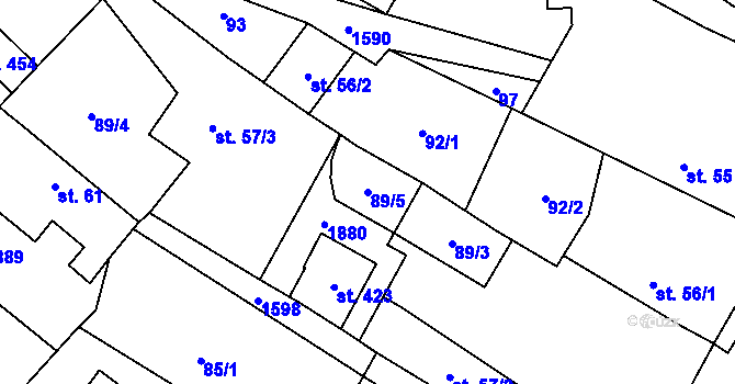 Parcela st. 89/5 v KÚ Oleška, Katastrální mapa
