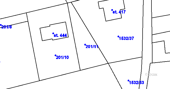 Parcela st. 201/11 v KÚ Oleška, Katastrální mapa