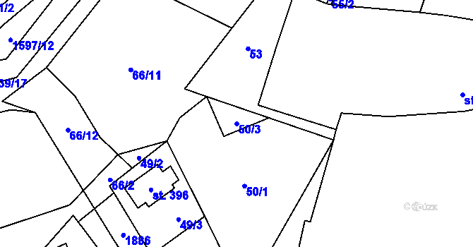 Parcela st. 50/3 v KÚ Oleška, Katastrální mapa