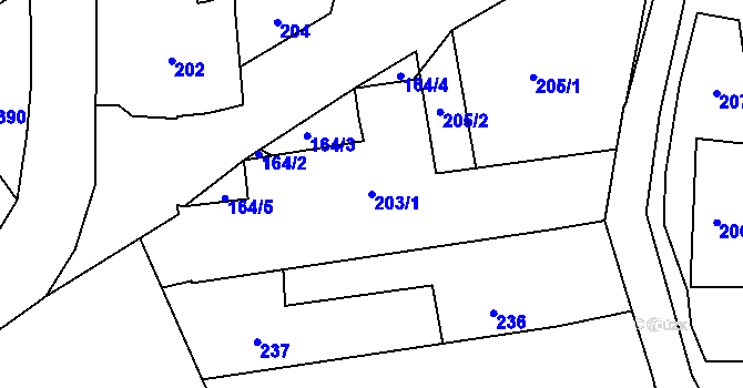 Parcela st. 203/1 v KÚ Olešná u Hořovic, Katastrální mapa